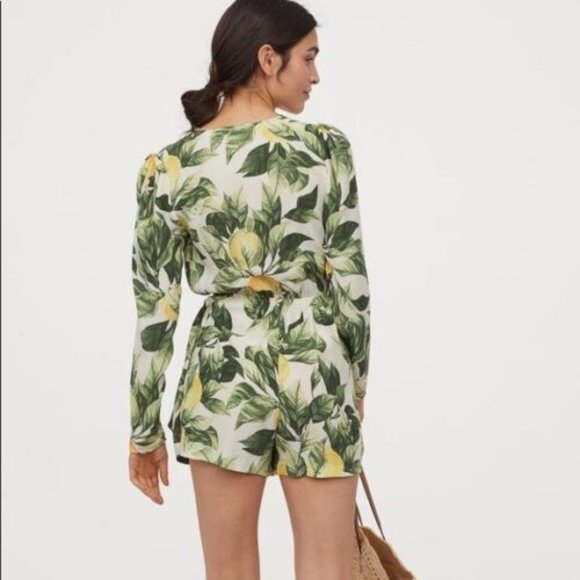 H&M NWT Long sleeve Floral Lemon Tree Wrap style V-neck BOHO romper - Picture 3 of 7